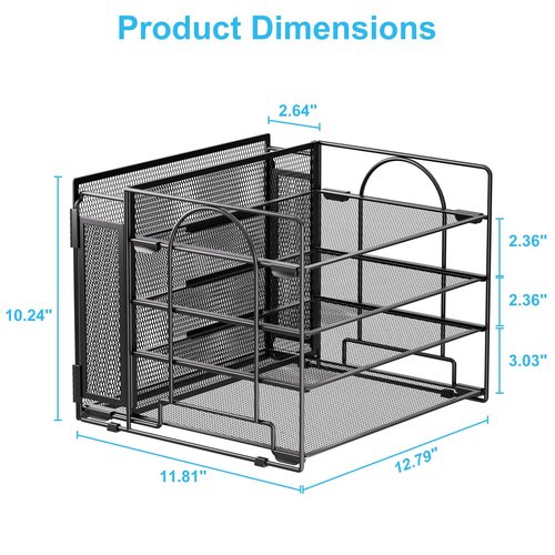 Marbrasse 4 Tier Paper Organizer Letter Tray, Desktop Organizer with Hanging File Holder, Mesh Desk File Office Supplies for Home Office (Black)