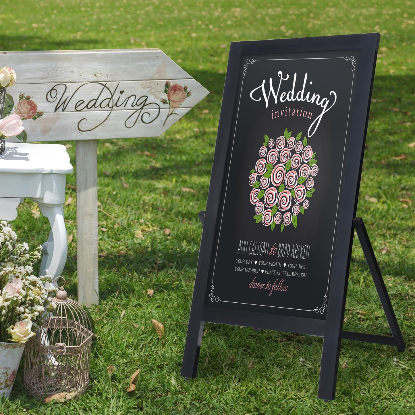 SELEAD Solid Wood Frame Chalkboard with Stand - 40" x 20" Magnetic Double Sided Sandwich Board Signs Outdoor Chalk Board Easel Pizarra for Menu, Business, Cafe, Event - Black
