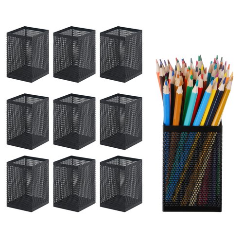 Comix Mesh Pen Holder Desk, Wire Pencil Holder with Foam Pad and Non-Slip Bottom Office Supplies Desk Organizer for Home Office School, 10 Packs