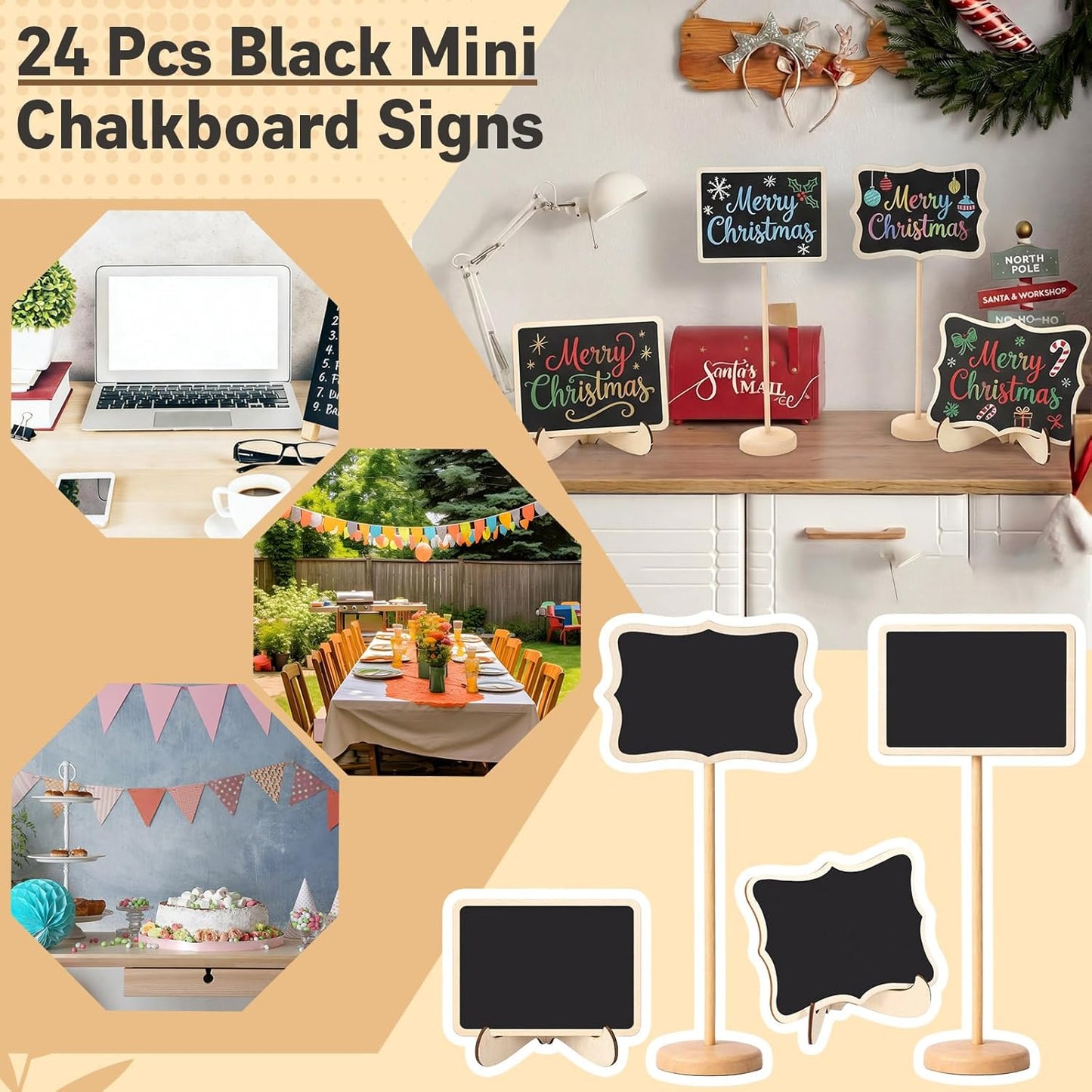 Skiennix Mini Chalkboard Signs - 24 Pack with Stands for Food, Table Numbers & Event Decor
