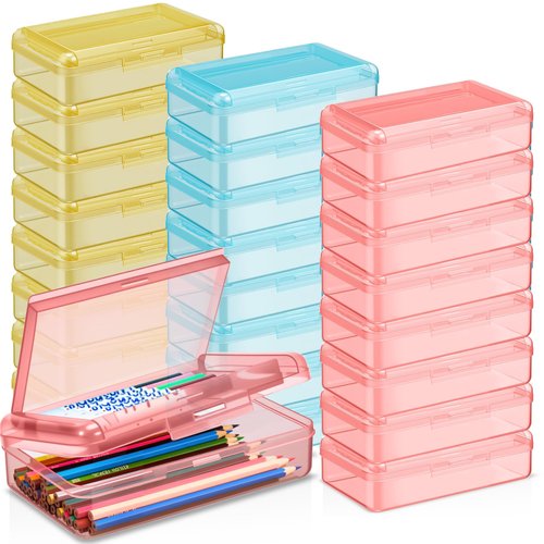 Blulu 25 Pack Double Layer Pencil Boxes Bulk, Large Capacity Plastic Pencil Cases with Snap-tight Lid Plastic Pen Storage for Stationery Office Home Donation(Multicolor)