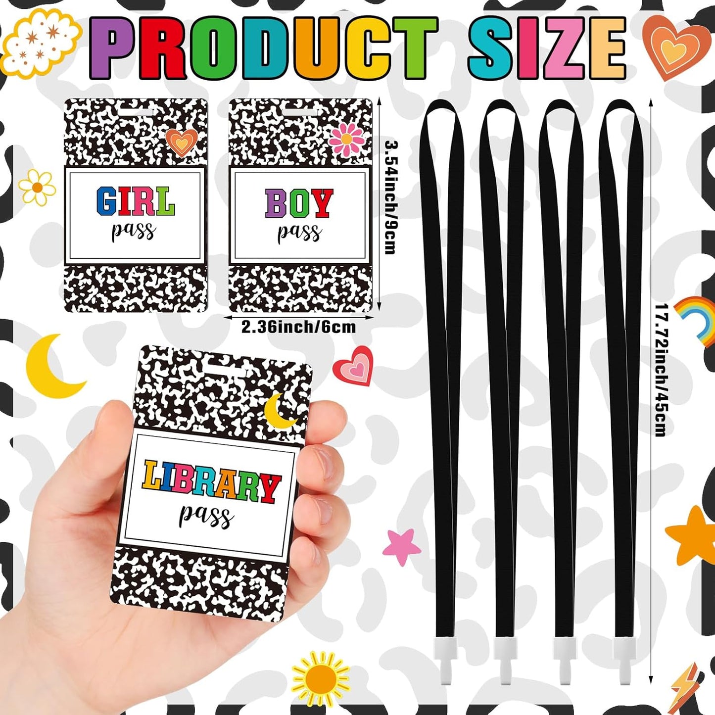 Skiennix Hall Pass Lanyards - Set of 14 Unbreakable PVC for Classroom, Office & Library Use