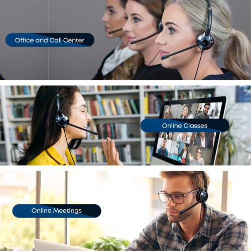TruVoice HD-500 Office and Call Center Wired QD Headset with Noise Canceling Microphone and HD Speakers - Compatible with Mitel, Nortel, Avaya, Poly, Polycom, Shoretel, Digium, ESI, Fanvil Desk Phones