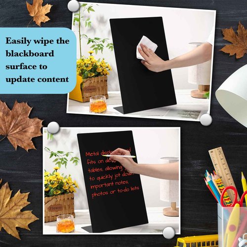 Fainne Magnetic Bulletin Board with Easel Stand Mini Black Magnet Metal Tabletop Memo Display Board for Back to School Menu Table Home Kitchen Office Supplies(11 x 17 Inches,2 Pcs)