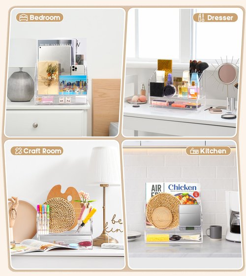 HOMEBROS Acrylic Desk Organizer, Clear Countertop File Organizer with Drawer, Office Mail Document Paper Sorter, 3 Compartments, Smalll