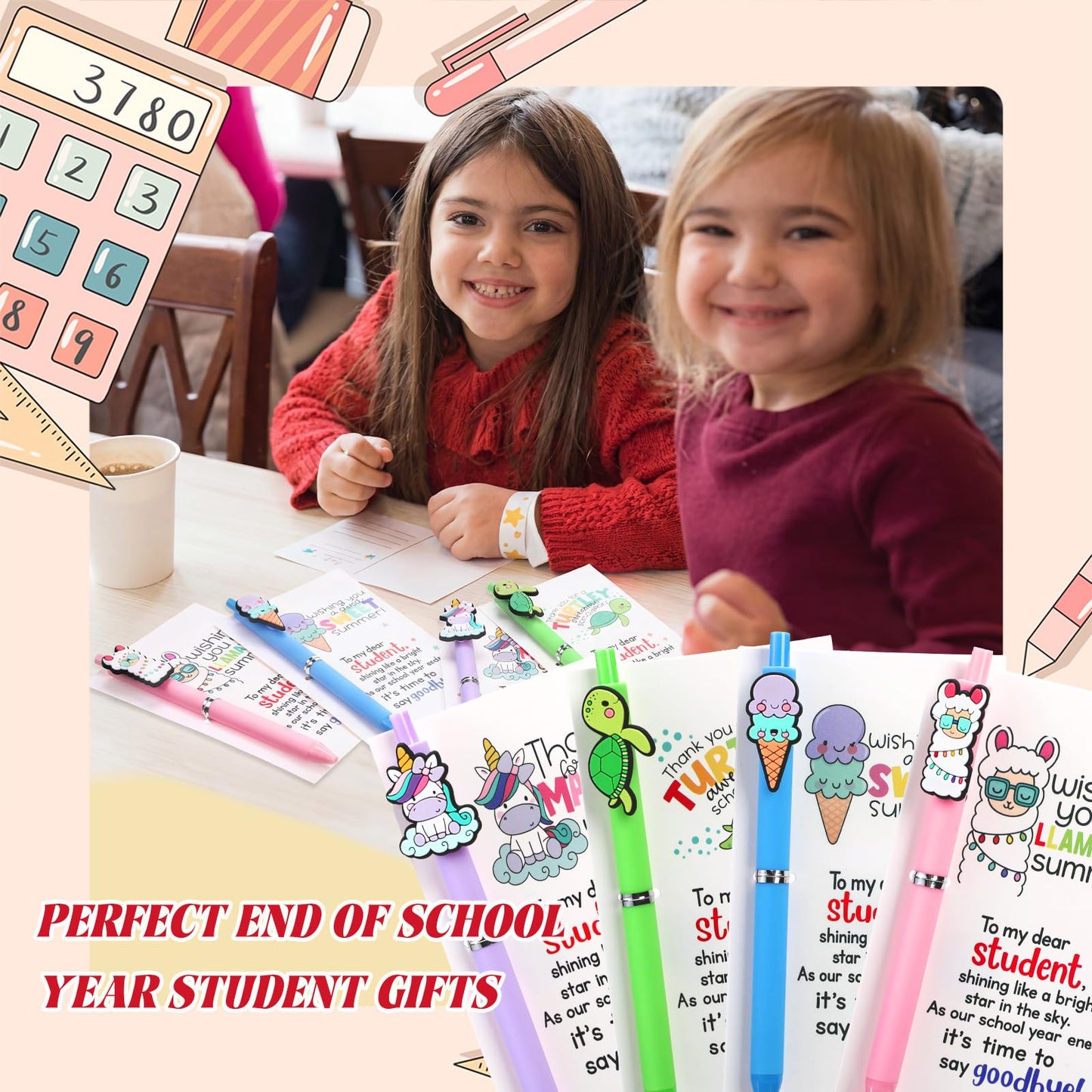 Gueevin 36 Sets End of the Year Gifts for Student Bulk End of the School Year Funny Animal Ballpoint Pens and Motivational Cards from Teacher Preschool Graduation Party Favor Supplies