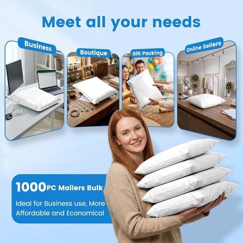 Metronic Poly Mailers - Heavy Duty Waterproof Shipping Bags | 14x19 Inches | 1000 Pack, White