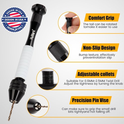 Mulwark Precision Pin Vise Hand Drill Set - 25-Piece Manual Mini Drill with HSS Micro Twist Bits for Jewelry, Wood, and Crafts