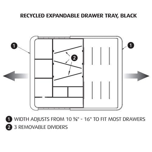 Officemate Recycled Expandable Drawer Tray, 10 3/8 W - 16 W, Black (26372)