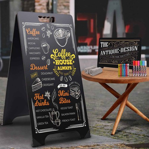 BIHAIT 16x32 Double-Sided A-Frame Chalkboard Sign with 8x12 Chalkboard, Liquid & Solid Chalk Markers, Wedding & Event Signage