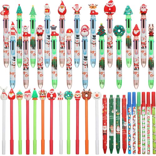 Cholemy 200 Pcs Christmas Pen Set Includes 20 Multicolor 6 in 1 Christmas Retractable Themed Shape and Stick Pens 60 of Each Type for School Office Home