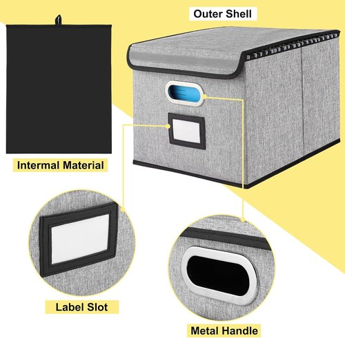 EXLIFBAG Portable File Organizer Box - Collapsible Filing Storage System for Home/Office | 3 Pack