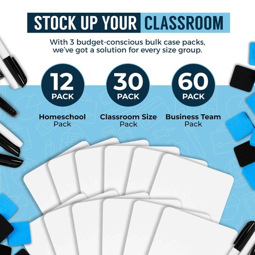 Dry Erase Lapboards Student Pack of 30 | 9 x 12 inch Double Sided White Boards (Plus Accessories) | Small Mini White Dry Erase Boards for Students Whiteboards, Teacher Supplies, Classroom
