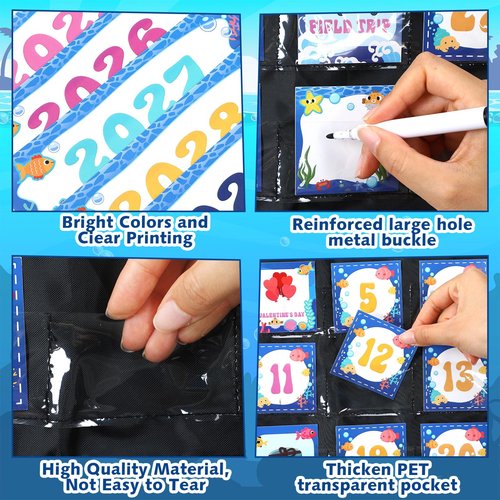 AmazingSpark Classroom Calendar Pocket Chart Set Ocean Calendar Bulletin Board Set with Pocket Seasons Festival Weather Chart for Classroom Decoration Back to School Supplies