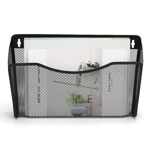 AZFUNN Magnetic Wall File Holder, Hanging Mounted Paper Mail Organizer, Vertical Pockets File Folder Document Basket for Office, Home, Classroom, Black (1 pack)