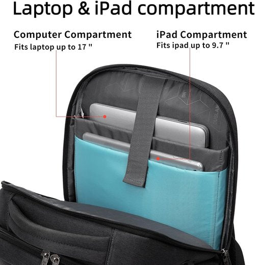 DUSLANG 17-Inch Water-Resistant Laptop Backpack - Travel-Friendly Design with USB Charging Port | Black