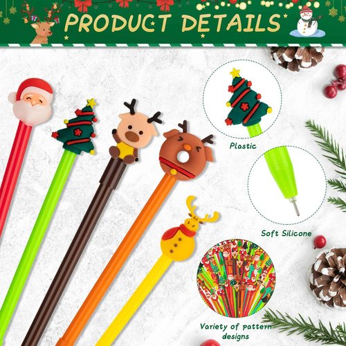 120 Pcs Christmas Gel Ink Pen Bulk, 24 Style Novelty Series Rollerball Pens Black Gel Ink Xmas Tree Snowman Reindeer Santa Claus Shape Pen for School Kids Student Christmas Party Supplies