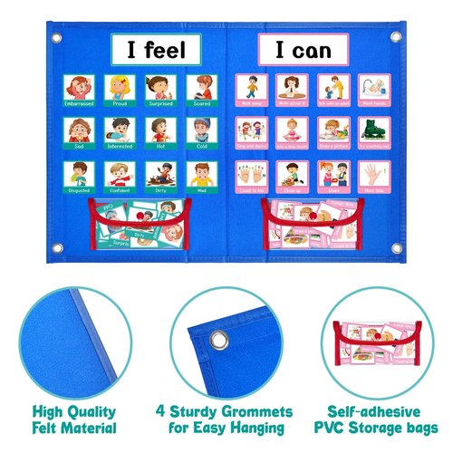 Feelings Chart Cards, Social Emotional Learning Pocket Chart Autism Learning Materials Behavior Management Chart Cards for Social Activities Classroom Daycare Home