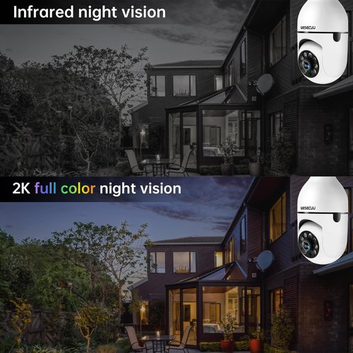 WESECUU Light Bulb Security Camera -5G& 2.4GHz WiFi 2K Security Cameras Wireless Outdoor Motion Detection and Alarm,Two-Way Talk,Color Night Vision,Human Detection, Bulb Camera Compatible with Alexa