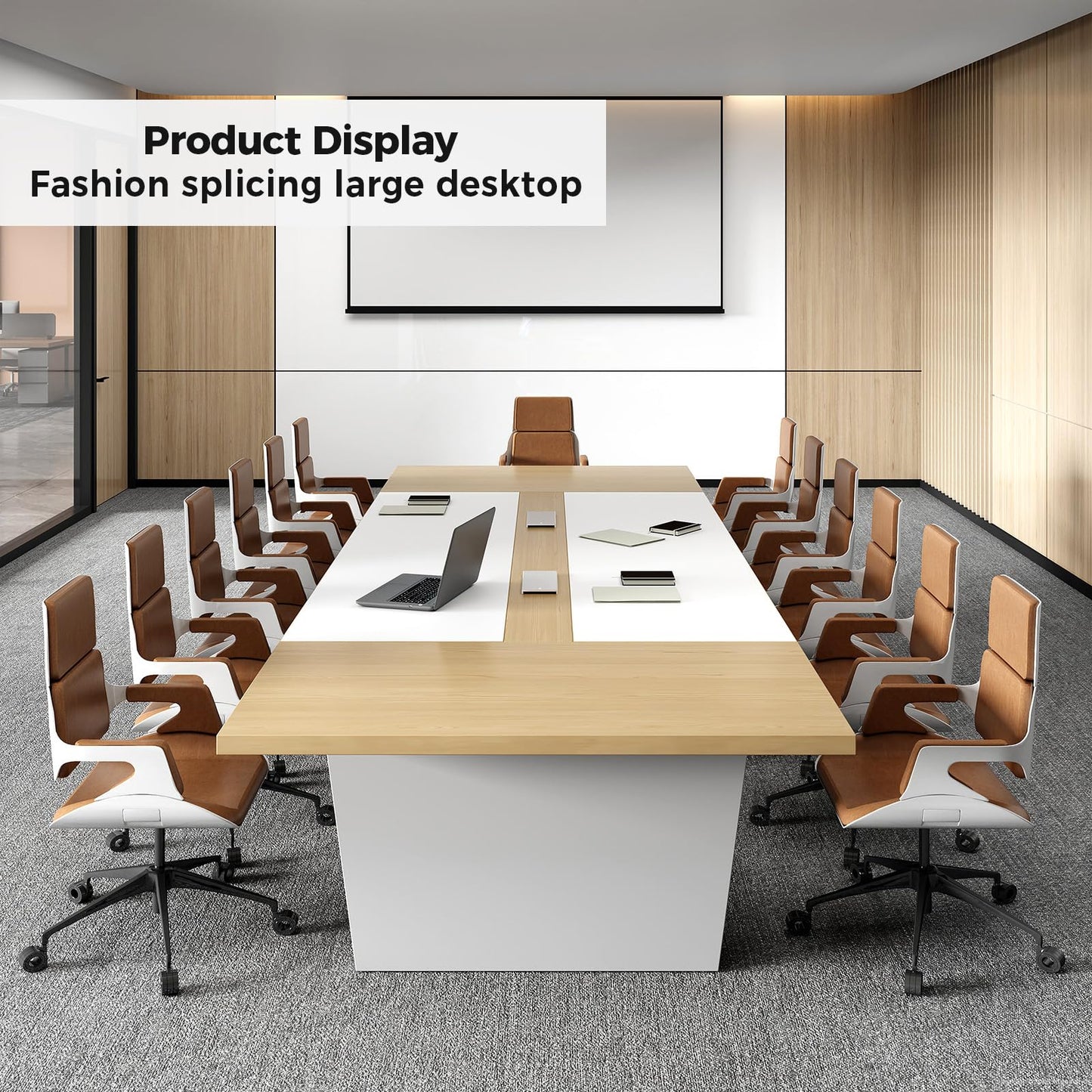 10 ft Conference Table for 10 People, Large Meeting Table with Built-In Power Outlet, Cable Management & 2-Inch Thickened Tabletop, Office Conference Room Table, Walnut and Grey, 118"L x 52"W x 30"H