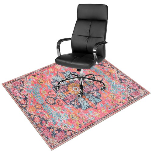 Anidaroel Office Chair Mat for Hardwood Floor, 48"x60" Office Rug for Rolling Chair, Desk Floor Mats for Office Chair, Anti-Slip Computer Gaming Chair Mat, Easy to Roll, Fuchsia/Multi