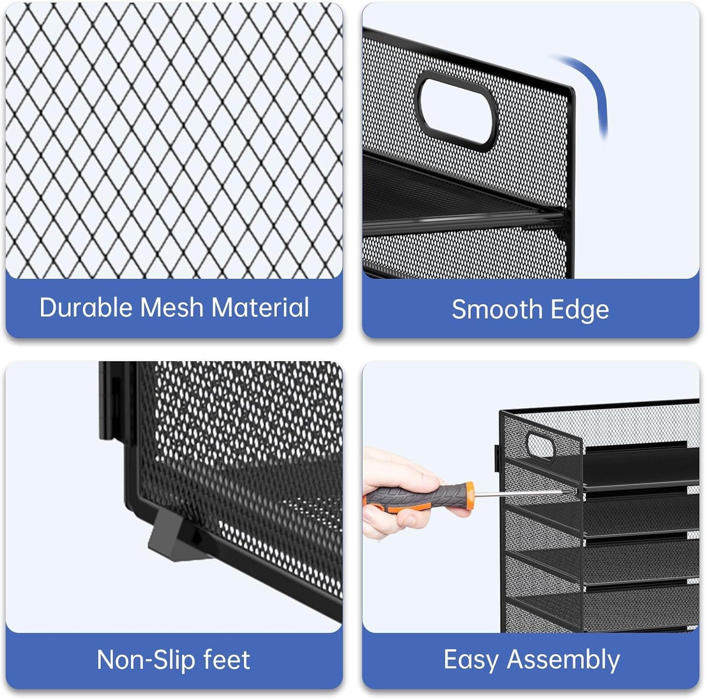 ReePlan 2 Pack 7 Tier Paper Organizer - Mesh Desktop File Holder with Handles for Office School Desk, Black