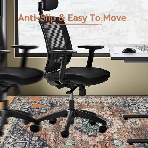 nusoarug Office Chair Mat for Hardwood Floor, 36"×48" Boho Under Desk Mat Rug with Non-Slip Backing as Floor Protector, Computer Rolling Chair Mat for Office Home, Machine Washable, Red