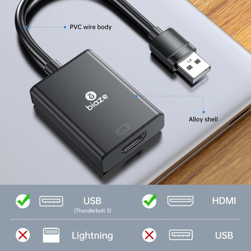 biaze USB to HDMI Adapter, 4K@60Hz HDR for Laptop/PC/TV/Monitor/Projector, Plug and Play, HD Audio Video Transfer, Compatible with Windows/Mac/PS5/Xbox(USB to HDMI Adapter)
