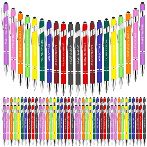 Greengines 100 Pcs Inspirational Pens - Motivational Ballpoint Bulk Pens with quotes Stylus Tip Gifts for School Coworkers Office Supplies Black Ink