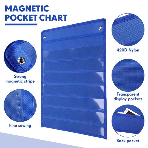 Leinuosen 6 Pcs Magnetic Pocket Chart for Classroom with 60 Dry Erase Cards Toddler Schedule Chart Daily Schedule Pocket Chart Classroom Pocket Chart for Kids Teacher Learning Supplies (Bright Color)