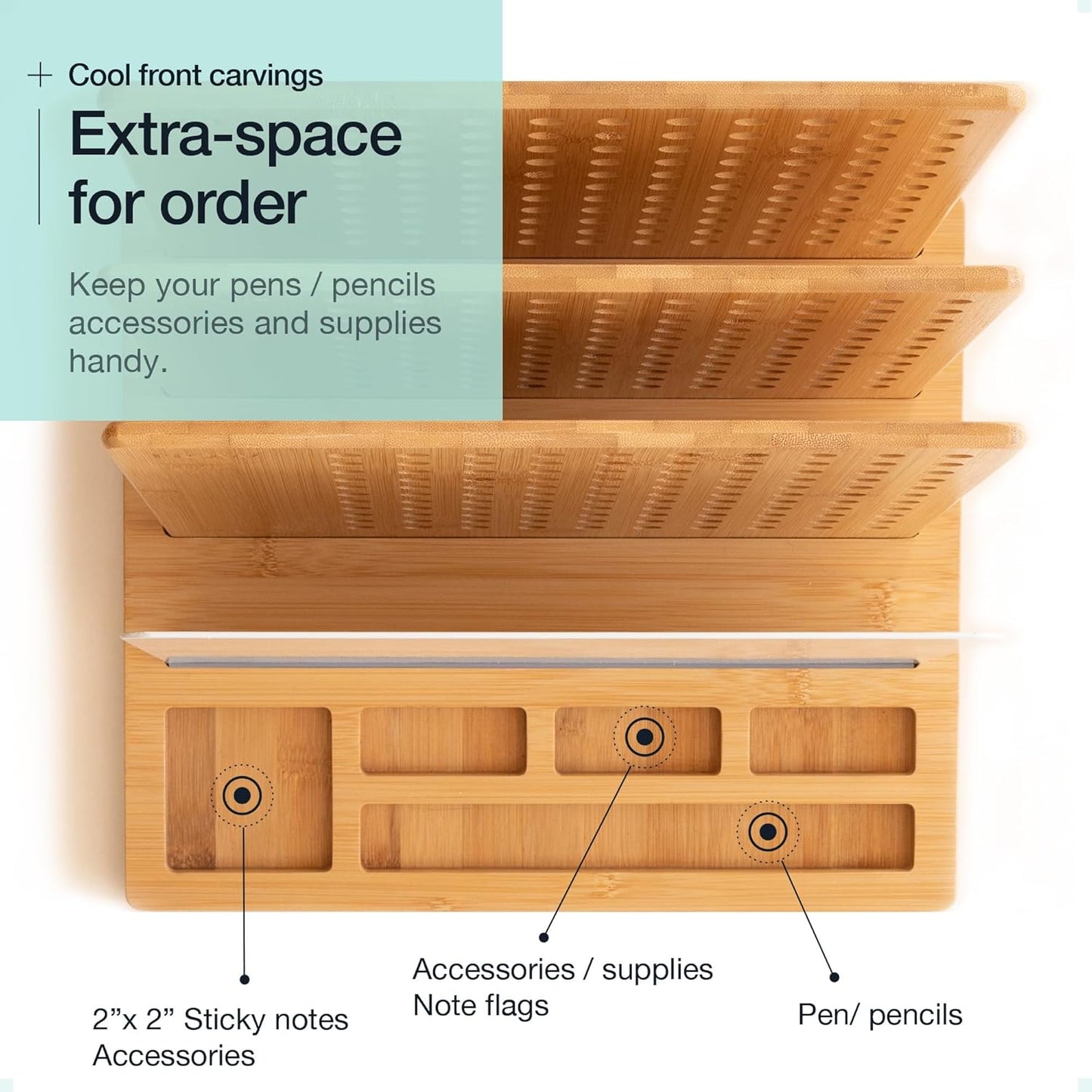Bamboo Wood Desk Organizer - 3-Tier File Holder & Mail Organizer | Non-Slip Design for Easy Assembly