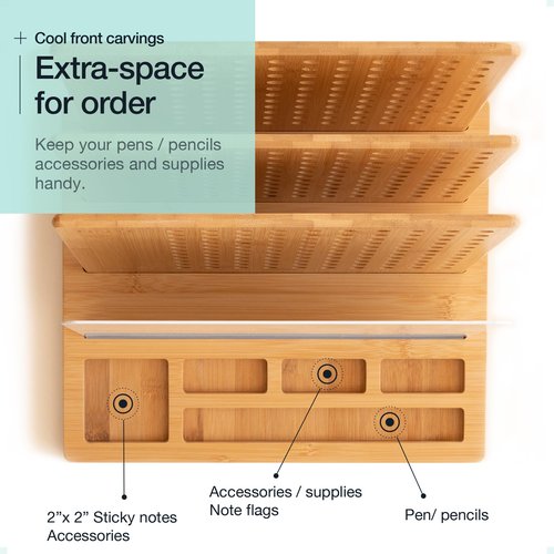 Hoffengwell Bamboo Wood Desk Organizer: 3-Tier File Holder, Mail Organizer, Non-Slip Design, Effortless Assembly, Perfect for Desk System