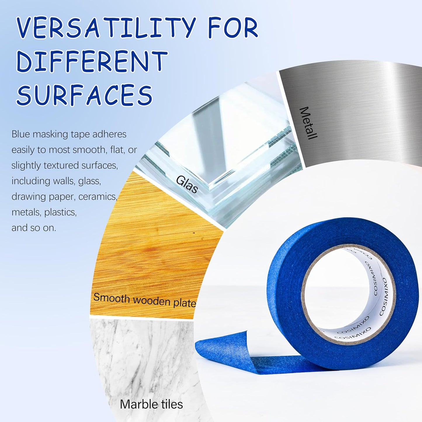 COSIMIXO Blue Painters Tape - Professional Grade 1.88 in x 60 Yds, 6 Rolls Pack | Residue-Free & Multi-Surface Use