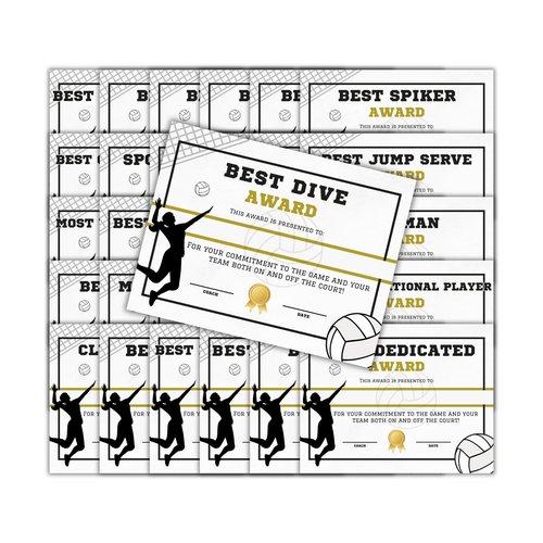 Volleyball Athletic Achievement Awards 31pk Unique 8.5x11” Superlative Certificates MVP Youth Sports Spirit Sportsmanship End of Year Recognition Team