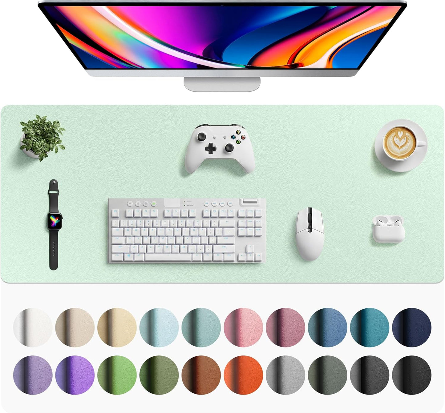 Aothia Faux Leather Desk Mat - Large Non-Slip Mouse Pad | Waterproof Writing Surface (Aqua, 42" x 17")