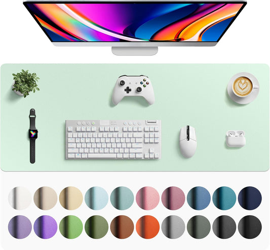 Aothia Faux Leather Desk Mat - Large Non-Slip Mouse Pad | Waterproof Writing Surface (Aqua, 42" x 17")