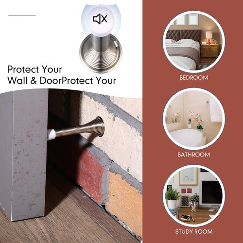 Newwiee 100 Pack Spring Door Stopper Bulk with Rubber Bumper 3.35‘' Flexible Spring Heavy Duty Wall Door Stop Low Mounted for Home Bedroom Bathroom (Silver)