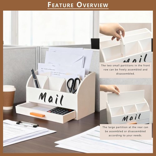 Goprety Mail Organizer - Wooden Desktop Bill Holder with Drawers for Home & Office Management