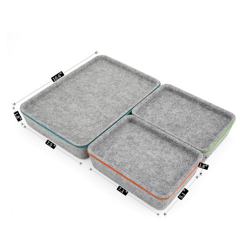 Welaxy stackable Lidded drawer organizer bins home office work desktop storage box with lid for junk makeup stationery decluttering sorting 3-pack (Orange + Green + Turquoise)