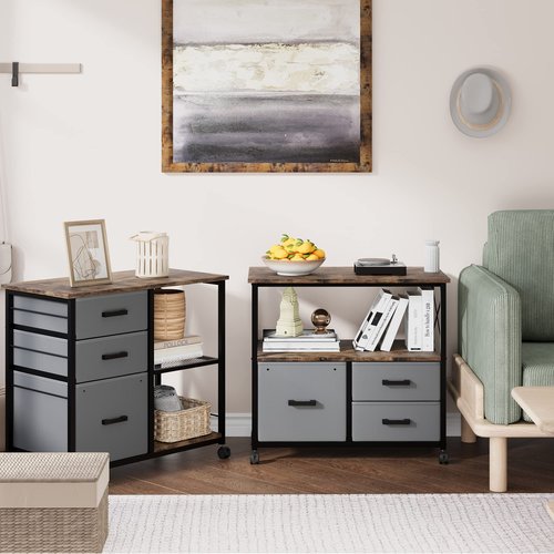 Alkmaar 3-Drawer Lateral File Cabinet, Mobile, Rustic Grey, Fits A4/Letter Size, Wheeled, 25.3 lbs, 29.5" W x 15.7" D x 24.3" H, Home Office
