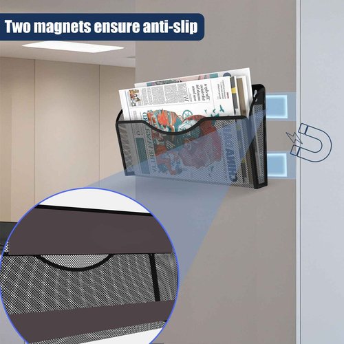 LQPAFZ Magnetic File Holder 4 Pockets File Folder Organizer, Office Hanging Magazine Rack for File Cabinets, Magnetic Paper Holder, No Drilling Mail Organizer for Refrigerator, Office