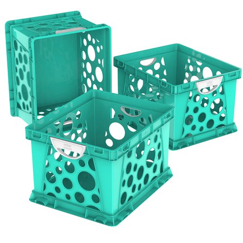 Storex Premium File Crate with Molded Handles – Letter and Legal Document and Folder Storage, Teal, 3-Pack (61694F03C)