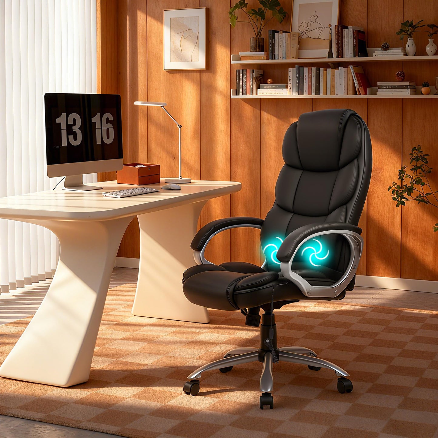 FDW Office Chair Computer High Back Adjustable Ergonomic Desk Chair Executive PU Leather Swivel Task Chair with Armrests Lumbar Support (Dark Black)