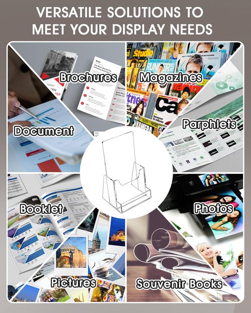 MaxGear 4x9 inch Brochure Holder, 2 Pack Acrylic Display Stand with Business Card Slot, Countertop Literature, Flyer, Trifold, Pamphlet, Booklet Menu Organizer