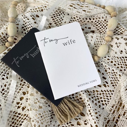 HANVOWS Wedding Vow Books - His and Hers with Silver Foil Lettering | 5.9"x3.9" Black and White Notebooks