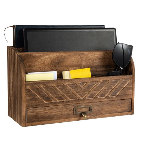 VERGOODR Solid Wooden Desk Drawer Organizer Desktop File Sorter,Desktop Mail Organizer with Handle For Office Supplies,Office Desk Accessories & Workspace Organizers for Home Organization (Brown)