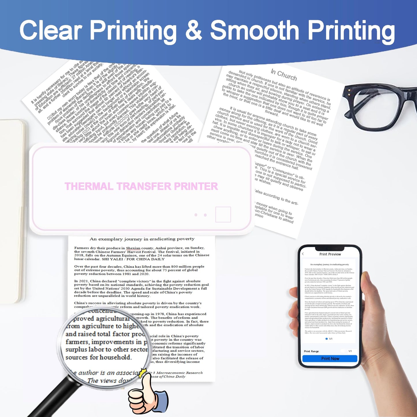 Potanro Thermal Printer Paper A4 Printing Paper Quick-dry Thermal Paper 8.3''x11'' Thermal for Portable Printer(6 Rolls)