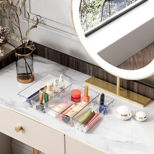 HOMEZER Clear Plastic Drawer Organizer Set – 25 PCS Stackable Storage Bins for Bathroom, Kitchen, Makeup, Office & Desk – Versatile Organizers for Home, Vanity & Bedroom