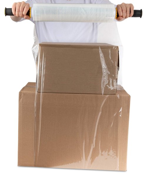 Modern Innovations Clear Stretch Wrap Roll Bundle - (2) 15" Rolls, (2) 5" Rolls, (2) Handles,(4000 Feet) Shrink Wrap for Moving, Packing Supplies for Wrapping Furniture, Plastic Pallet Cling