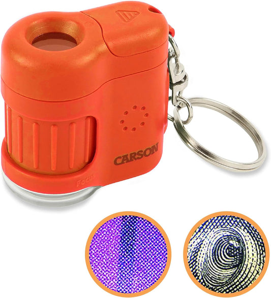 Carson MicroMini 20x Pocket Microscope - Lighted with UV & LED Flashlight, Orange (MM-280O)